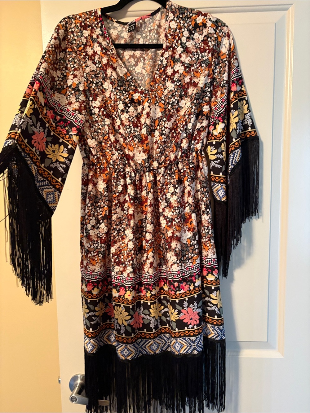 Final price $10 no offers Bohemian Floral Fringe V-Neck Dress in Brown and Black